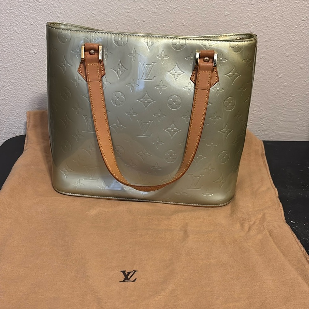 Louis Vuitton Olive Green Patent Leather Tote